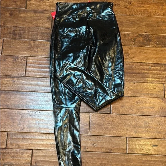 NWT black patent leather spanx sz med